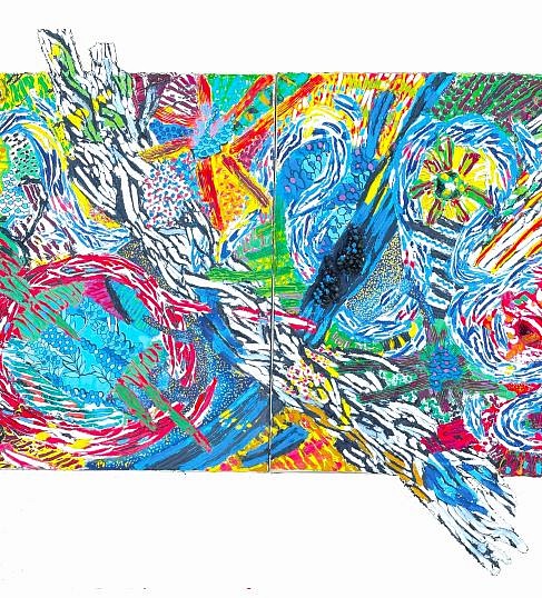 Marjorie Strider, Starry Night (Diptych), c. 1970
Mixed media on canvas, 72 x 120 in.
STR009